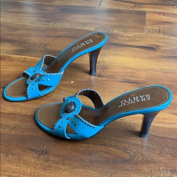 Franco Sarto Teal Studded Slide Heels - Picture 5 of 8